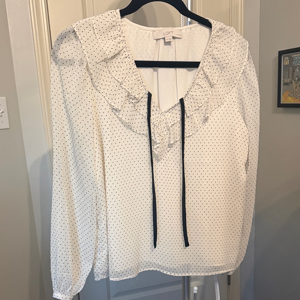LOFT White Polka Dot Women's Top